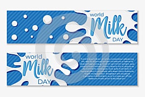 World Milk Day lettering concept. Greeting card calligraphy illustration. Vector isolated illustration   on blue background.